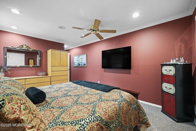 3 Sudbury Rd, Morganville, NJ 07751 - carpeted bedroom with ornamental molding, recessed lighting, and a ceiling fan