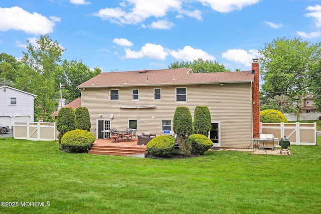 3 Sudbury Rd, Morganville, NJ 07751 - rear view of house with a deck and a chimney
