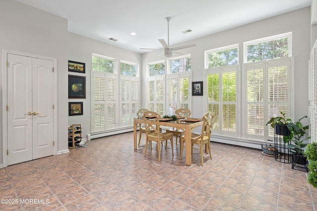 1 Silverspring Dr, Lakewood, NJ 08701 - dining area featuring ceiling fan, healthy amount of natural light, baseboard heating, and recessed lighting