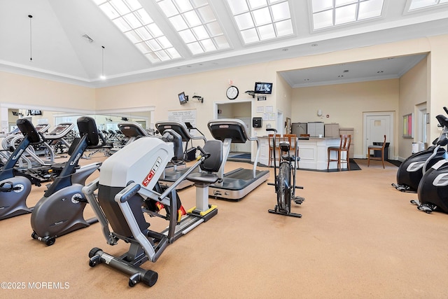 1 Silverspring Dr, Lakewood, NJ 08701 - exercise room featuring carpet floors, crown molding, and high vaulted ceiling