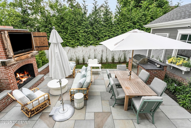 29 Allen St, Rumson, NJ 07760 - view of patio / terrace featuring outdoor dining area, area for grilling, and an outdoor living space with a fireplace
