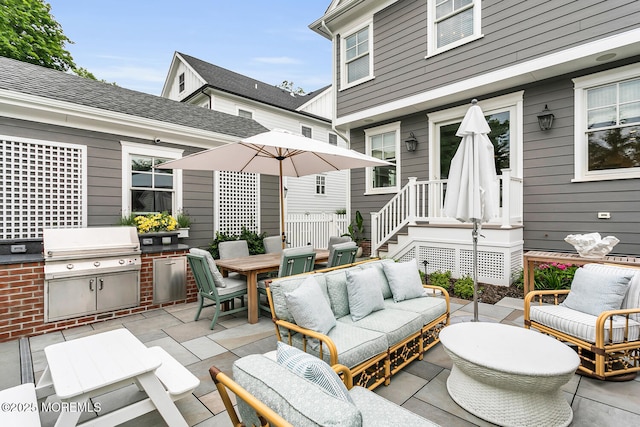 29 Allen St, Rumson, NJ 07760 - view of patio with an outdoor hangout area, outdoor dining space, and exterior kitchen