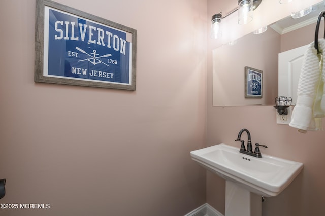 201 Riviera Dr, Toms River, NJ 08753 - bathroom with crown molding and a sink