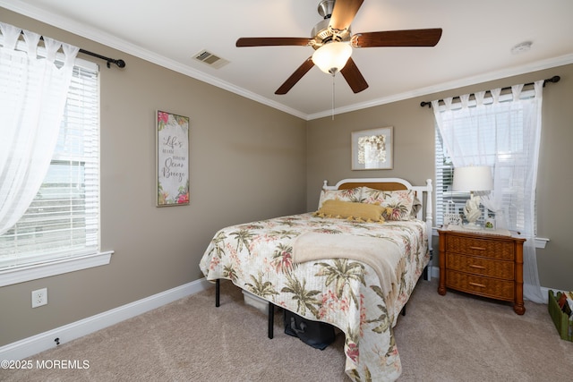 201 Riviera Dr, Toms River, NJ 08753 - bedroom featuring light colored carpet, crown molding, and ceiling fan
