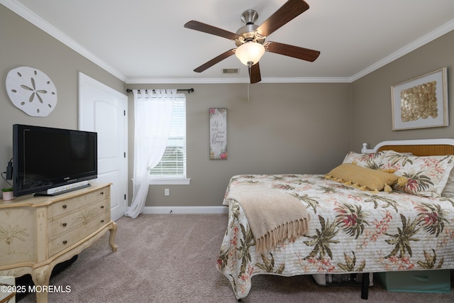 201 Riviera Dr, Toms River, NJ 08753 - bedroom with ornamental molding, light carpet, and ceiling fan