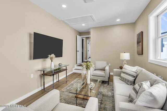 208 Chatham Ln, Point Pleasant, NJ 08742 - living room featuring attic access, wood finished floors, and recessed lighting