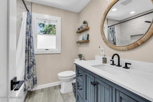 208 Chatham Ln, Point Pleasant, NJ 08742 - full bathroom with vanity, wood finished floors, curtained shower, and recessed lighting