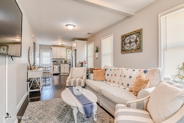 241 Hancock Ave, Seaside Heights, NJ 08751 - living area featuring dark wood finished floors and beam ceiling