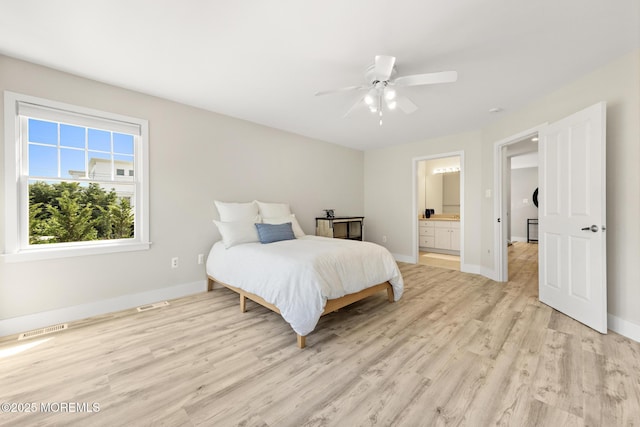 41A Long Beach Blvd, Long Beach Twp, NJ 08008 - bedroom featuring light wood-style flooring, connected bathroom, and a ceiling fan