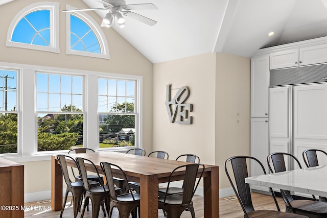 41A Long Beach Blvd, Long Beach Twp, NJ 08008 - dining space featuring vaulted ceiling, a ceiling fan, light wood-style flooring, and recessed lighting