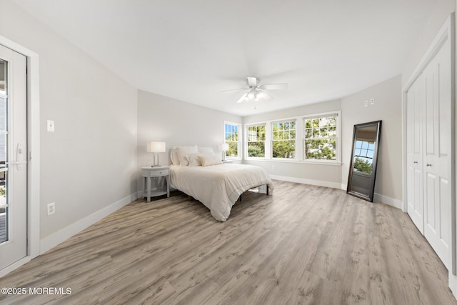 41A Long Beach Blvd, Long Beach Twp, NJ 08008 - bedroom with light wood-style floors, a ceiling fan, and a closet