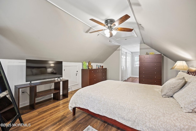 505 Moore Rd, Neptune Township, NJ 07753 - bedroom featuring wood finished floors, vaulted ceiling, and ceiling fan