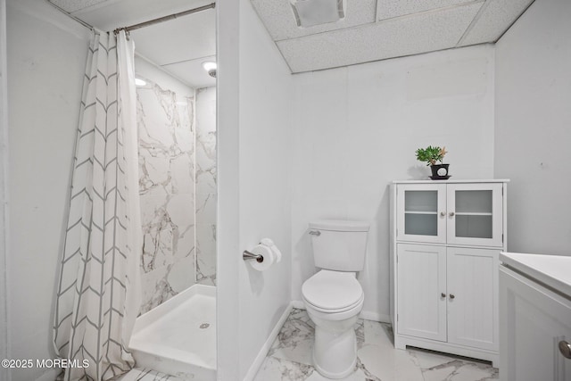 505 Moore Rd, Neptune Township, NJ 07753 - bathroom featuring marble finish floors, a stall shower, and vanity