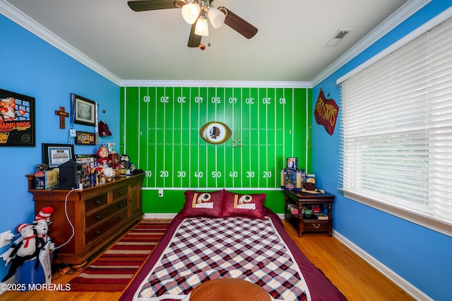 235 Leesville Rd, Jackson, NJ 08527 - bedroom with ornamental molding, wood finished floors, multiple windows, and a ceiling fan