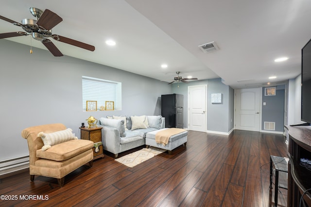 235 Leesville Rd, Jackson, NJ 08527 - living area featuring ceiling fan, hardwood / wood-style floors, recessed lighting, and baseboard heating