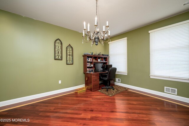 235 Leesville Rd, Jackson, NJ 08527 - office area featuring a chandelier and dark wood-type flooring