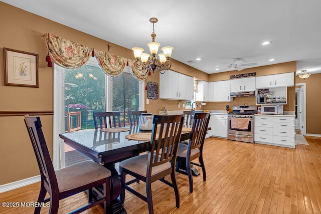 7 Crest Rd, Jackson, NJ 08527 - dining space with light wood-style floors, a chandelier, recessed lighting, and a ceiling fan