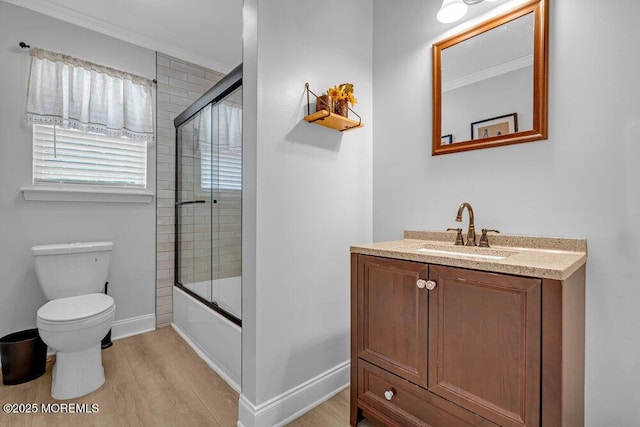 7 Crest Rd, Jackson, NJ 08527 - bathroom featuring vanity, ornamental molding, enclosed tub / shower combo, and wood finished floors