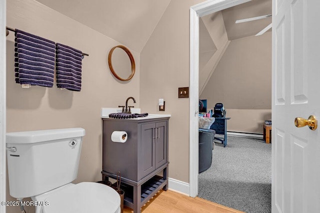 7 Crest Rd, Jackson, NJ 08527 - bathroom with lofted ceiling, vanity, and wood finished floors