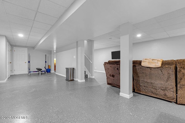 7 Crest Rd, Jackson, NJ 08527 - finished below grade area with a drop ceiling, stairs, and recessed lighting