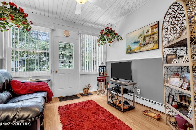 7 Beaverbrook Dr, Toms River, NJ 08757 - living area featuring healthy amount of natural light, ceiling fan, and wood finished floors