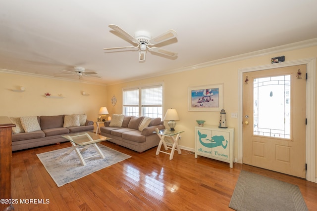 45 Fielder Ave, Seaside Heights, NJ 08751 - living area featuring crown molding, a ceiling fan, and wood finished floors