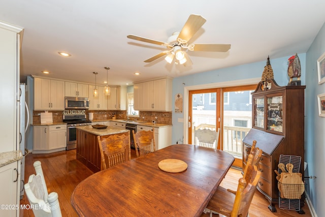 45 Fielder Ave, Seaside Heights, NJ 08751 - dining area featuring wood finished floors, a ceiling fan, and recessed lighting