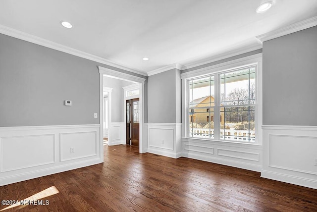 451 Woodbury Dr, Jackson, NJ 08527 - spare room featuring a wainscoted wall, wood finished floors, ornamental molding, and recessed lighting