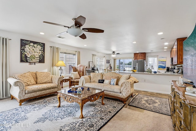 414 Bay Blvd Unit B, Seaside Heights, NJ 08751 - living area featuring a ceiling fan and recessed lighting