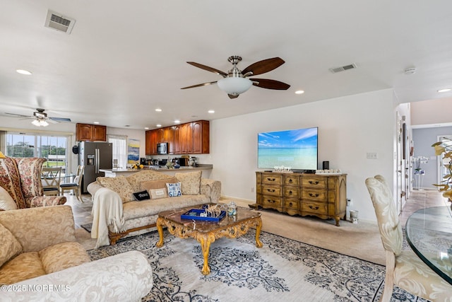 414 Bay Blvd Unit B, Seaside Heights, NJ 08751 - living room featuring ceiling fan, recessed lighting, and light colored carpet
