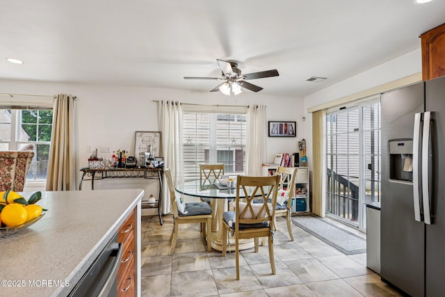 414 Bay Blvd Unit B, Seaside Heights, NJ 08751 - dining room featuring ceiling fan, recessed lighting, and light tile patterned floors