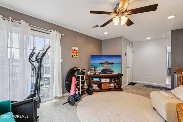 414 Bay Blvd Unit B, Seaside Heights, NJ 08751 - living area featuring carpet flooring, ceiling fan, and recessed lighting