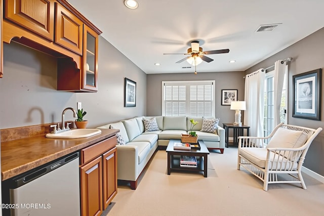 414 Bay Blvd Unit B, Seaside Heights, NJ 08751 - living room featuring a ceiling fan and recessed lighting