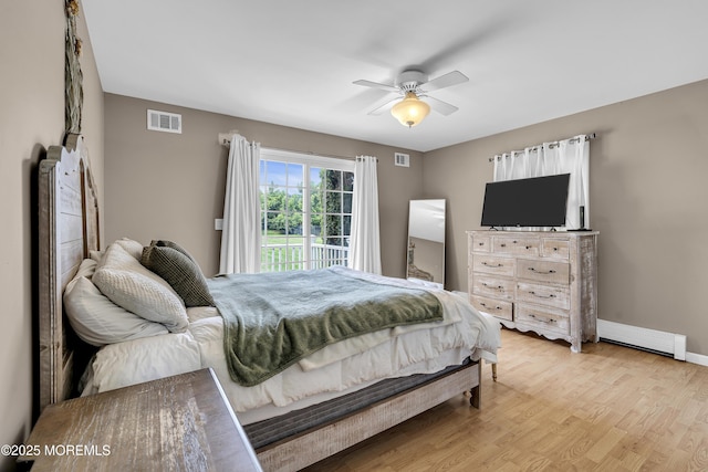 40 Centerville Rd, Holmdel, NJ 07733 - bedroom with access to outside, baseboard heating, wood finished floors, and ceiling fan