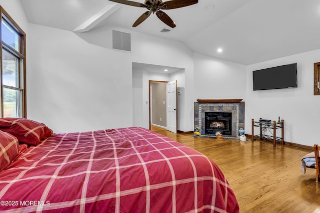 40 Centerville Rd, Holmdel, NJ 07733 - bedroom with wood finished floors, lofted ceiling, a fireplace, and recessed lighting