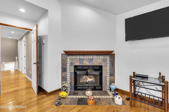 40 Centerville Rd, Holmdel, NJ 07733 - detailed view of wood finished floors, a fireplace, and recessed lighting