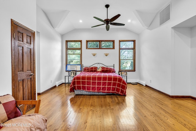 40 Centerville Rd, Holmdel, NJ 07733 - bedroom featuring wood-type flooring, vaulted ceiling, cooling unit, and ceiling fan
