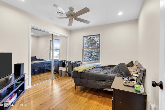 40 Centerville Rd, Holmdel, NJ 07733 - bedroom featuring light wood-type flooring, a closet, ceiling fan, and recessed lighting