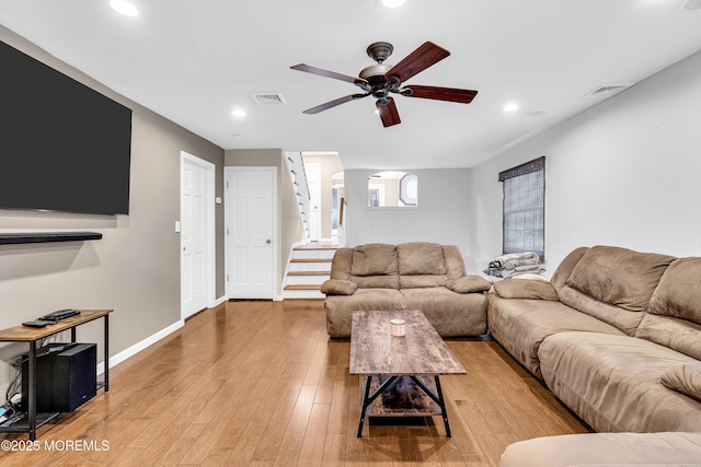 40 Centerville Rd, Holmdel, NJ 07733 - living area featuring a ceiling fan, recessed lighting, stairway, and light wood-type flooring