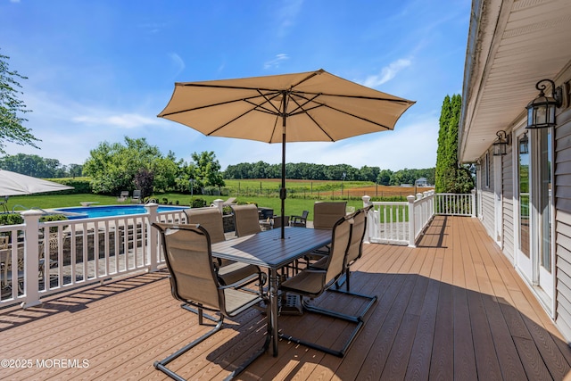 40 Centerville Rd, Holmdel, NJ 07733 - wooden deck with an outdoor pool, a yard, outdoor dining area, and a rural view