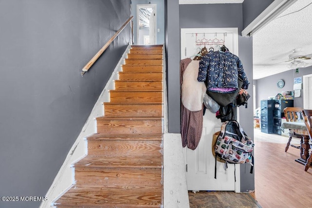 720 Weehawken Ave, Forked River, NJ 08731 - stairway with a textured ceiling, a ceiling fan, and wood finished floors