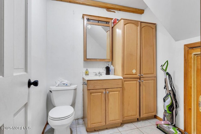 720 Weehawken Ave, Forked River, NJ 08731 - bathroom with vanity, tile patterned floors, and lofted ceiling