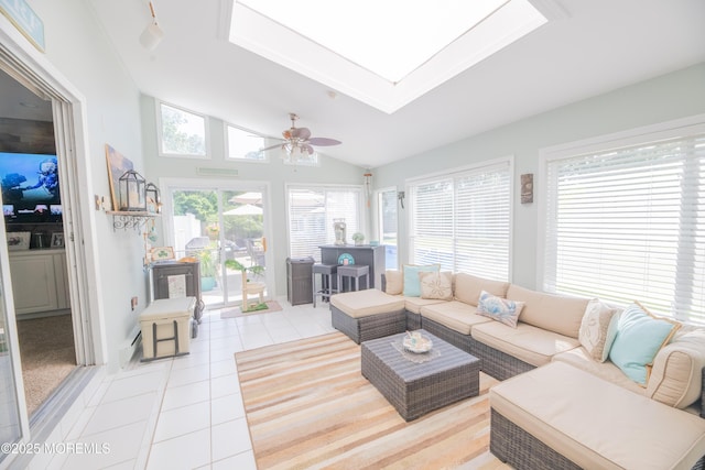 1920 Kenilworth Ct, Toms River, NJ 08753 - living area with light tile patterned floors, lofted ceiling, and ceiling fan