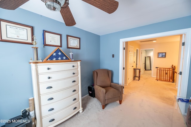 1920 Kenilworth Ct, Toms River, NJ 08753 - living area with an upstairs landing, light colored carpet, and a ceiling fan