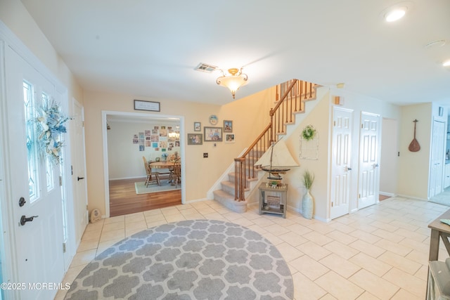 1920 Kenilworth Ct, Toms River, NJ 08753 - foyer featuring light tile patterned flooring, stairway, and recessed lighting