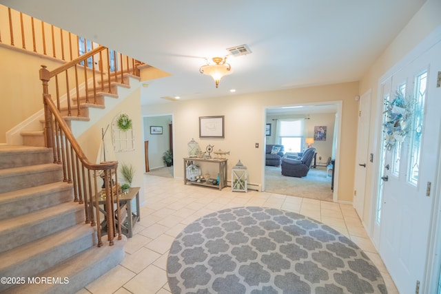 1920 Kenilworth Ct, Toms River, NJ 08753 - foyer entrance featuring light tile patterned floors, stairs, recessed lighting, and a baseboard radiator