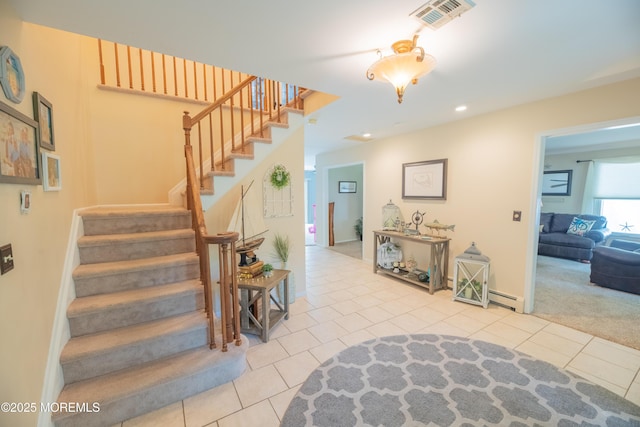 1920 Kenilworth Ct, Toms River, NJ 08753 - stairway featuring tile patterned floors, recessed lighting, and a baseboard heating unit