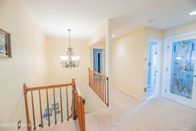 1920 Kenilworth Ct, Toms River, NJ 08753 - hallway with an upstairs landing, a chandelier, carpet, and recessed lighting