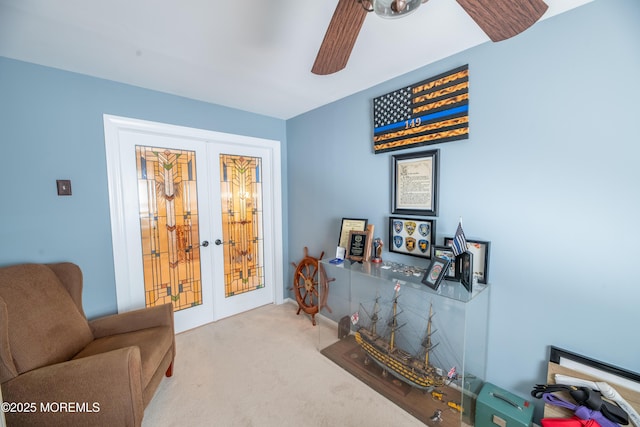 1920 Kenilworth Ct, Toms River, NJ 08753 - sitting room with french doors, carpet, and a ceiling fan
