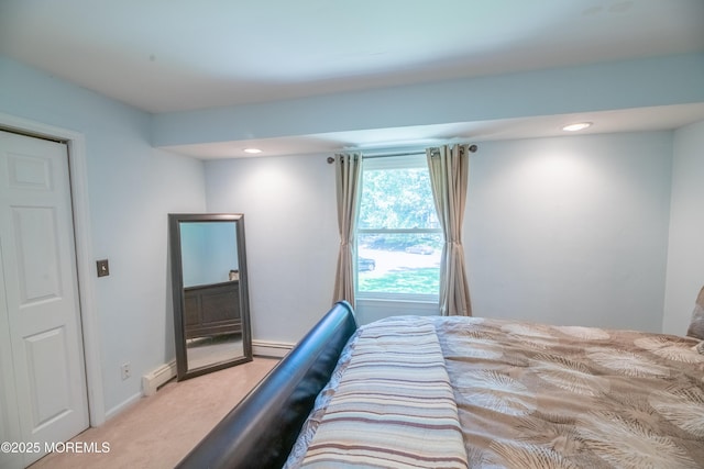 1920 Kenilworth Ct, Toms River, NJ 08753 - bedroom featuring baseboard heating, a baseboard heating unit, light carpet, and recessed lighting